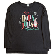 Womens Long Sleeved Black Holly Jolly Christmas Tee Shirt T-Shirt