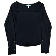 Womens Black Ribbed Long Sleeved Top Lace Trim Shirt