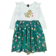 Girls Green Festive Kitty & Christmas Ornament Holiday Dress Tulle Skirt