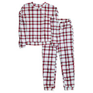 Womens White, Green & Red Plaid Long Sleeve Top & Pants Pajama Sleep Set