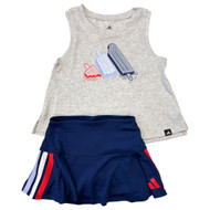 Girls 2PC Adidas Outfit Light Gray Popsicle Tank Top & Blue Skort Set