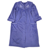 Womens Purple Fleece Snap Front Floral Collar Bath Robe Housecoat Small