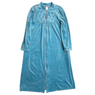 Womens Fuzzy Fleece Green Blue  Zip Front Bathrobe House Coat Bath Robe
