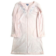 Womens Fuzzy Fleece Soft Pink Zip Front Bathrobe House Coat Bath Robe