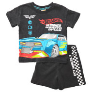 Infant & Toddler Boys Worn Black Hot Wheels Shirt & Shorts Outfit Set