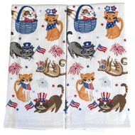 Americana Patriotic USA Kitty Cats Kitchen Towel Set, 2 Terry Dish Towels
