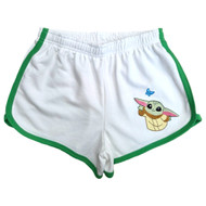 Disney Womens White & Green Yoda Mandalorian Sweat Shorts