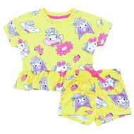 Hello Kitty Infant Toddler Girls Yellow Short Set 2 Piece Outfit