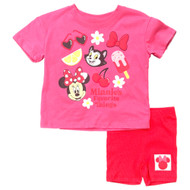 Minnie Mouse Infant Toddler Girls Pink Red Short Set 2 Piece Outfit