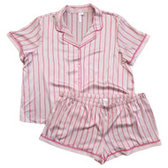Womens Pink On Pink Stripe Button Front Pajamas Top & Shorts Sleep Set 3X