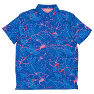 Birdie Bound Mens Blue Floral Print Short Sleeve Golf Polo Shirt