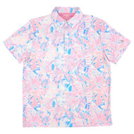 Birdie Bound Mens Pastel Pink Tropical Print Short Sleeve Golf Polo Shirt