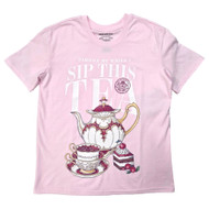 Womens (Jrs) Pink Bridgerton Sip Tea Short Sleeve T-Shirt Tee Shirt