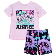 Justice Girls Tee T-Shirt & Bike Short Tropical Tie Dye Activewear Outfit