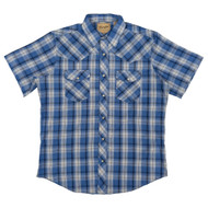 Wrangler Mens Delft Blue Plaid Regular Fit Short Sleeve Western Shirt