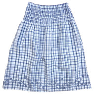 Womens Blue Plaid Print Skirt With Smocked Waist & Eyelet Bottom