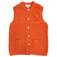 Womens Orange Button Front Cardigan Vest Sweater With Pockets