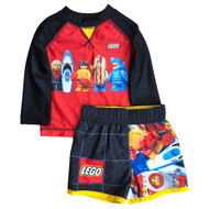 Infant Boys Red & Black Lego Rash Guard & Swim Trunks Set 12M