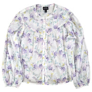Scoop Women's White Floral Print Button Front Cotton Blouse Shirt