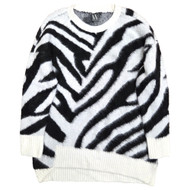 Worthington Fuzzy Plush Black & White Zebra Print Sweater Pull-Over