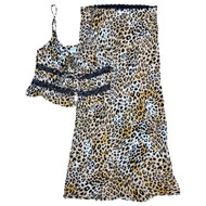 Womens Animal Print Cheetah Print Skirt & Tie Front Top Set