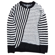 Worthington Fuzzy Plush Black & White Stripe Print Sweater Pull-Over