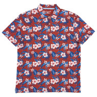 Chaps Mens Garnet Red Tropical Print Short Sleeve Performance Polo Shirt