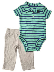 Carters Infant Boys Green & Blue Stripe Dinosaur Bodysuit & Pants Set Newborn