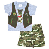 Baby Gear Infant Boys Gray & Camo Military Baby Shorts Outfit Set