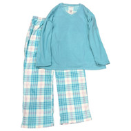 Womens Blue Soft Fleece Plaid Pajamas Sleep Set X-Large