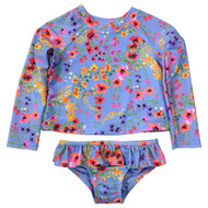 Infant Girls 2 Piece Floral Print Long Sleeve Tankini Rash Guard Swim Suit 12MO