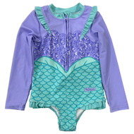 Disney Princess Ariel Toddler Girls Purple 1 Piece Long Sleeve Swimsuit