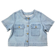 Womens Blue Denim Short Sleeve Button Front Jean Jacket Light Wash Medium 8-10