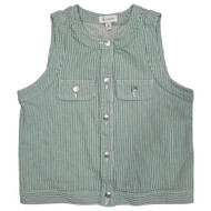 Womens Green & White Stripe Denim Button Front Sleeveless Shirt Vest