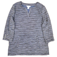 Liz Claiborne Women's Blue & Tan V-Neck Sweater Top With Side Slits