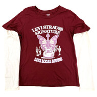 Girls Levi Strauss Long Sleeve Live Local Music Burgundy Red T-Shirt Tee