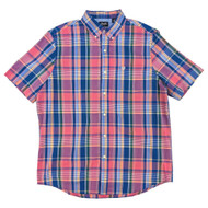 Chaps Men's Pink Multi Plaid Short Sleeve Stretch Poplin Shirt