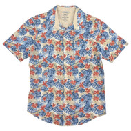 Chaps Men's Red Blue Floral Short-Sleeve Untucked Linen Shirt Small