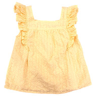 Girls Yellow Embroidery Textured Loose Cotton Tank Top Shirt
