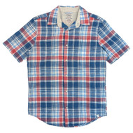 Chaps Mens Dark Blue Plaid Short Sleeve Linen Woven Shirt Small