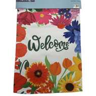 Vibrant Yellow Orange Pink Floral Welcome Garden Flag 12 by 18 inch