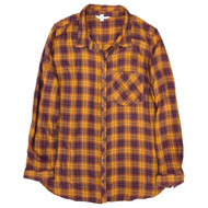 Womens Plus Silky Orange, Rust & Yellow Plaid Button Front Blouse Shirt