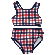 MM Toddler Girls Red White Blue Plaid 2-Piece Bikini Swimming Swimsuit 3T