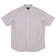 Haggar Mens White Plaid Short-Sleeve Linen Blend Button-Down Shirt