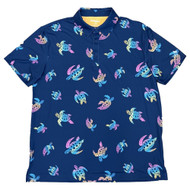 Birdie Bound Mens Colorful Blue Turtle Print Short Sleeve Golf Polo Shirt