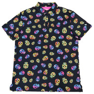 Birdie Bound Mens Colorful Black Skull Print Short Sleeve Golf Polo Shirt