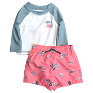 Infant Boys Green & Pink Sun Chaser Rash Guard Shirt & Swim Trunks Set 0-3M
