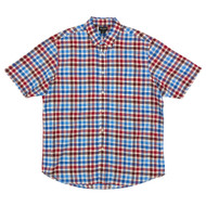 Haggar Mens Blue Plaid Life Khaki Button-Down Linen Blend Shirt