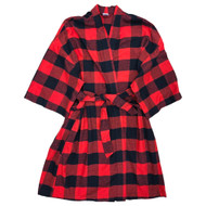 Womens Red & Black Buffalo Plaid Flannel Bathrobe House Coat Bath Robe
