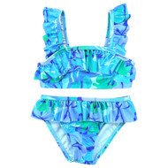 WN Toddler Girls Blue Flower 2pc Ruffle Bikini Swimsuit Swimming